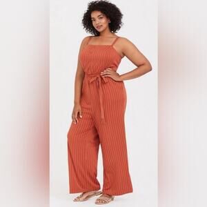 Torrid Rust Orange Stripe Challis Wide Leg Jumpsuit Plus Size 4